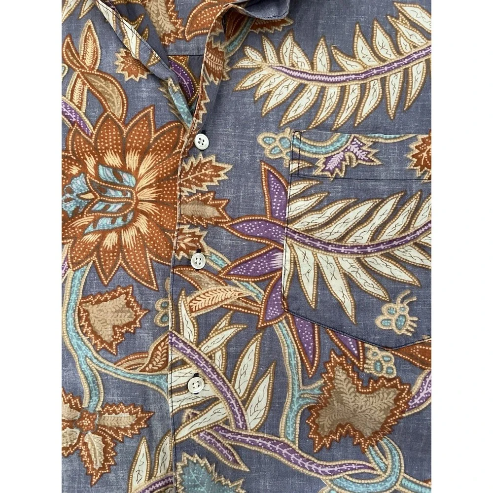 Vtg Y2K Banana Republic Men's Med Blue Floral Hawaiian Aloha Shirt 100% Cotton L
